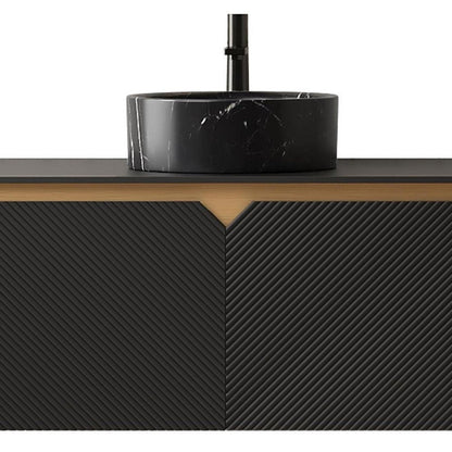36" Black Wood Floating Double Door Bathroom Vanity With Ceramic Sink