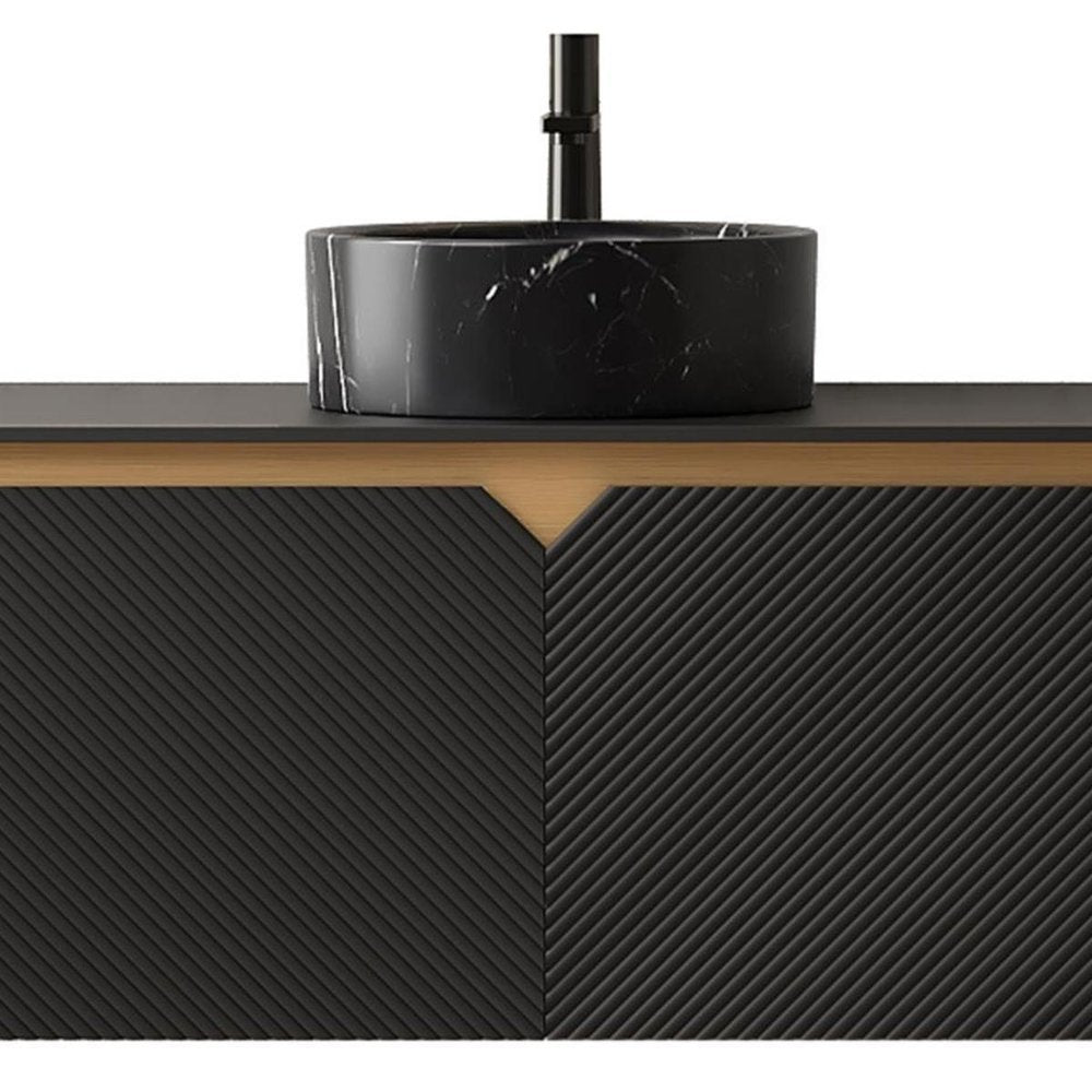 36" Black Wood Floating Double Door Bathroom Vanity With Ceramic Sink — view 4