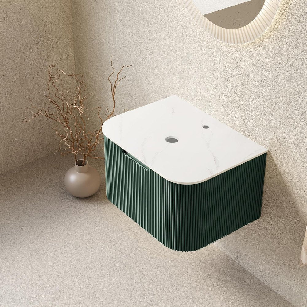24" Green Wood Floating Bathroom Vanity — view 2