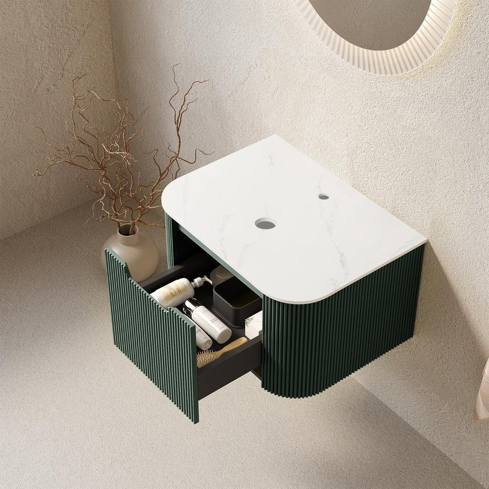 24" Green Wood Floating Bathroom Vanity HomeRoots