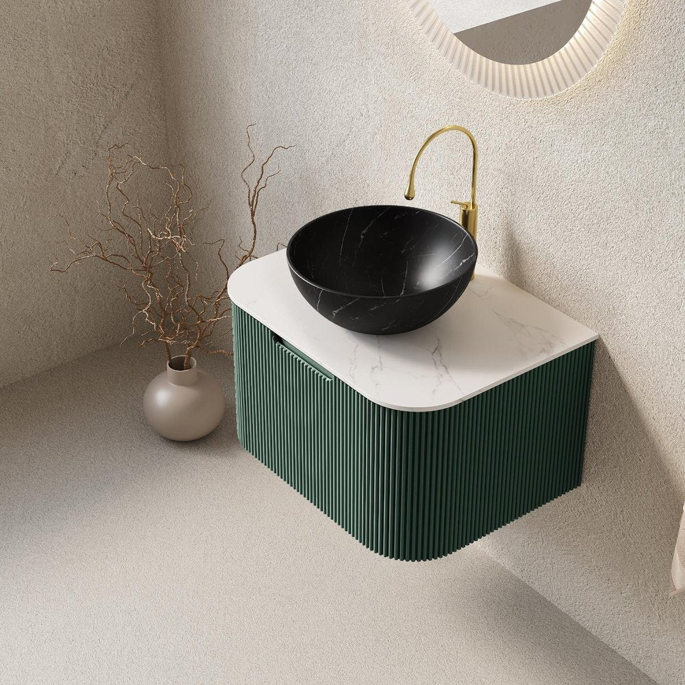 24" Green Wood Floating Bathroom Vanity With Black Ceramic Sink HomeRoots
