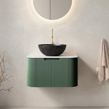 24" Green Wood Floating Bathroom Vanity With Black Ceramic Sink HomeRoots