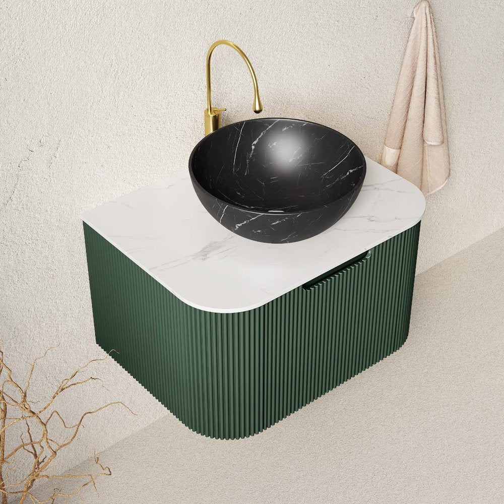 24" Green Wood Floating Bathroom Vanity With Black Ceramic Sink HomeRoots