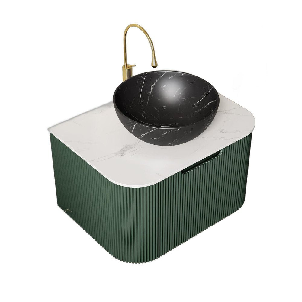 24" Green Wood Floating Bathroom Vanity With Black Ceramic Sink HomeRoots