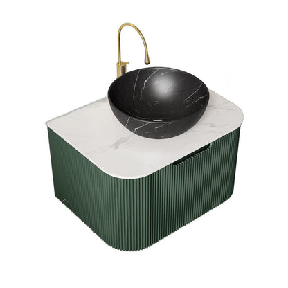 24" Green Wood Floating Bathroom Vanity With Black Ceramic Sink HomeRoots
