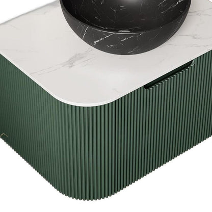 24" Green Wood Floating Bathroom Vanity With Black Ceramic Sink HomeRoots