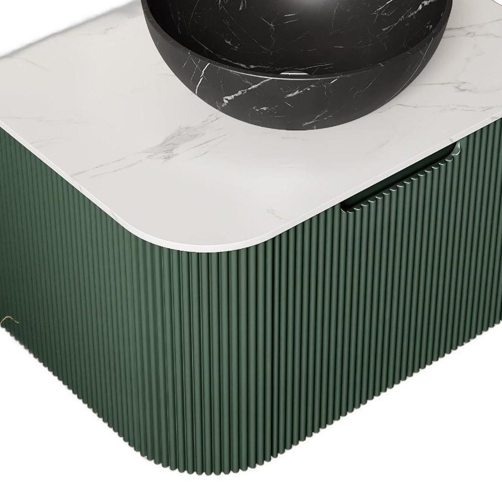24" Green Wood Floating Bathroom Vanity With Black Ceramic Sink