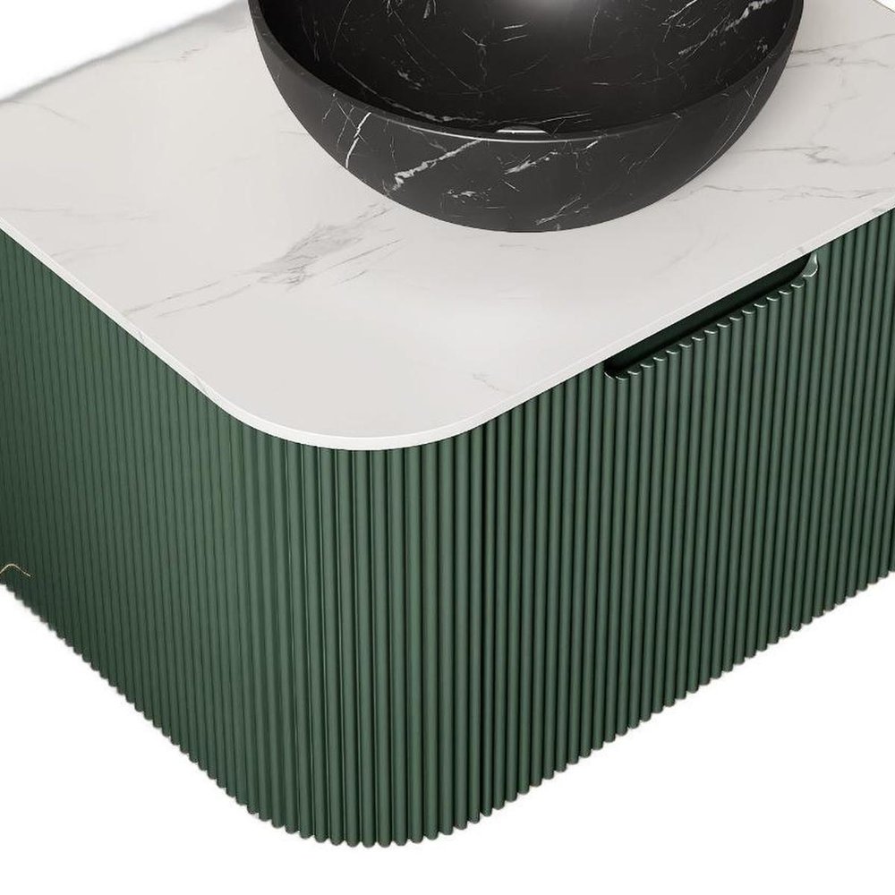 24" Green Wood Floating Bathroom Vanity With Black Ceramic Sink HomeRoots