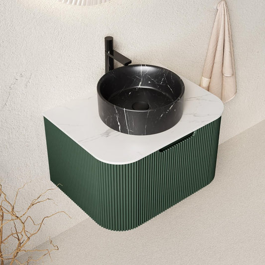 24" Green Wood Floating Bathroom Vanity With Black Ceramic Sink