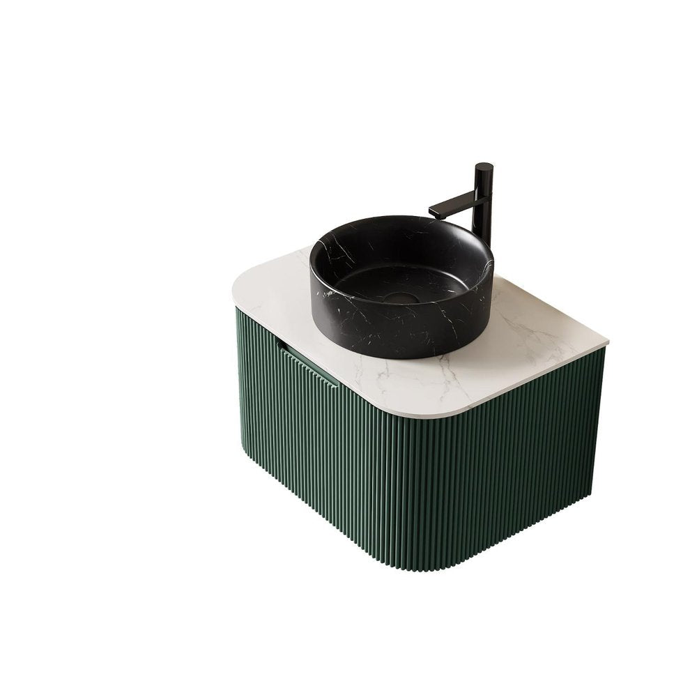 24" Green Wood Floating Bathroom Vanity With Black Ceramic Sink HomeRoots