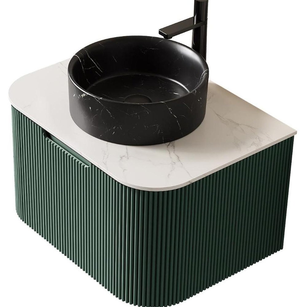 24" Green Wood Floating Bathroom Vanity With Black Ceramic Sink