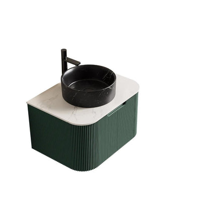 24" Green Wood Floating Bathroom Vanity With Black Ceramic Sink HomeRoots