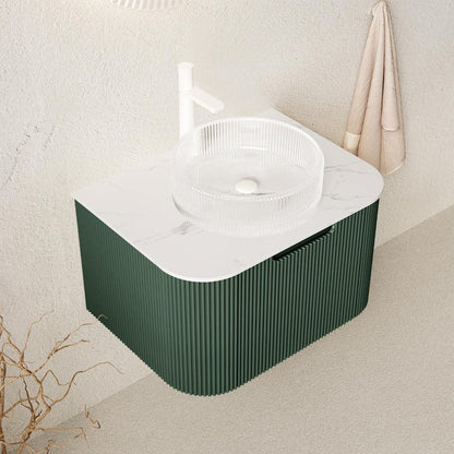 24" Green Wood Floating Bathroom Vanity With White Glass Sink HomeRoots