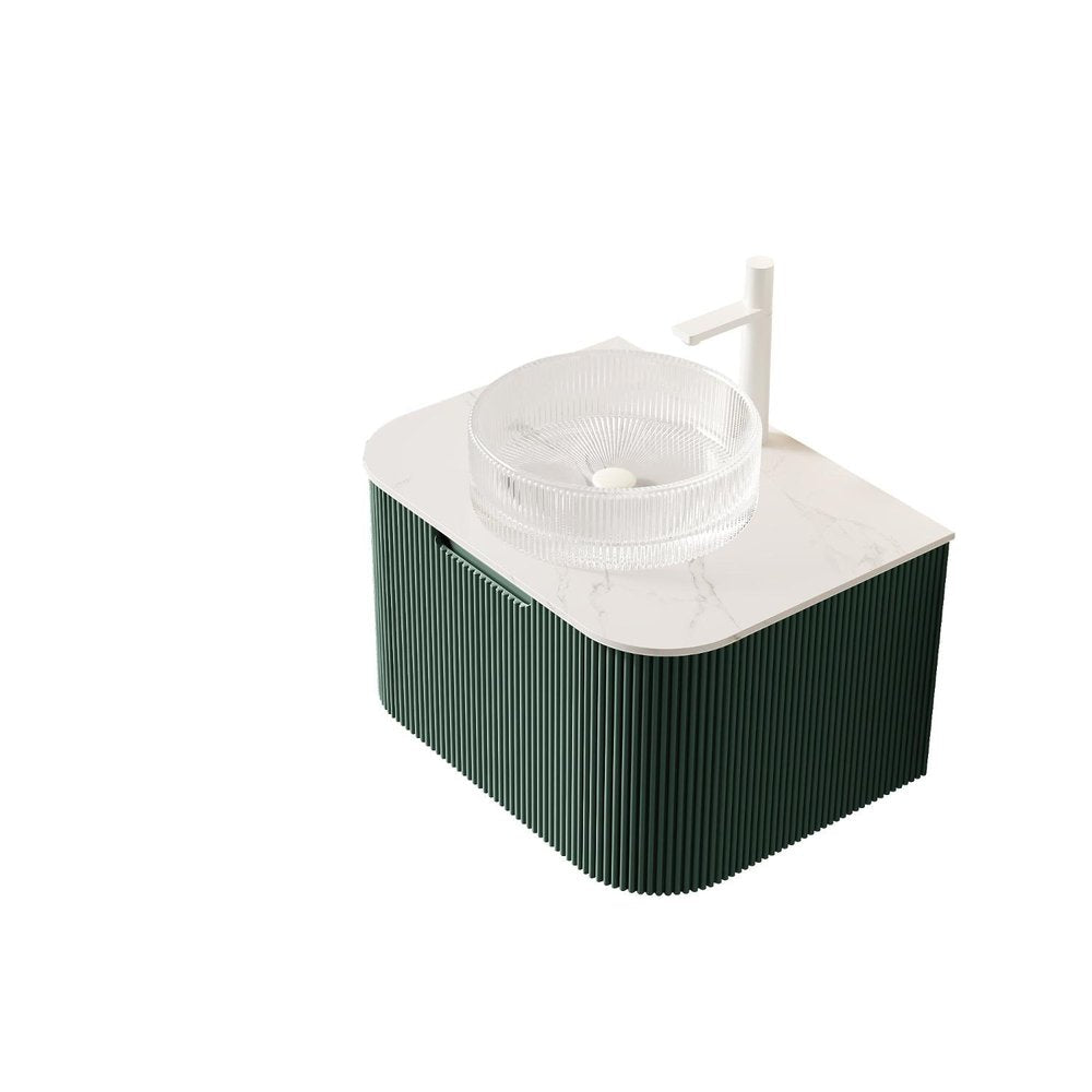 24" Green Wood Floating Bathroom Vanity With White Glass Sink — view 3