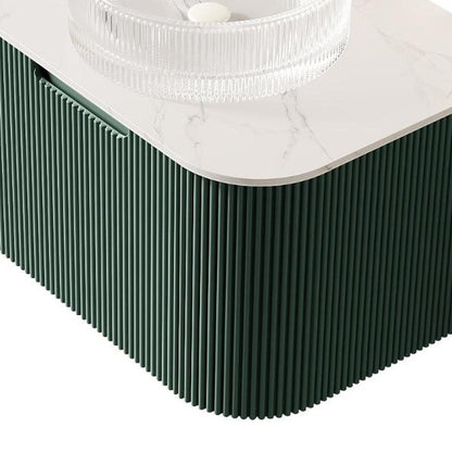 24" Green Wood Floating Bathroom Vanity With White Glass Sink HomeRoots