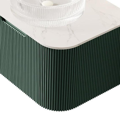 24" Green Wood Floating Bathroom Vanity With White Glass Sink HomeRoots