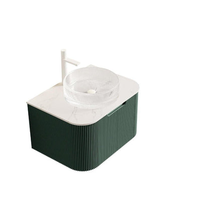24" Green Wood Floating Bathroom Vanity With White Glass Sink HomeRoots
