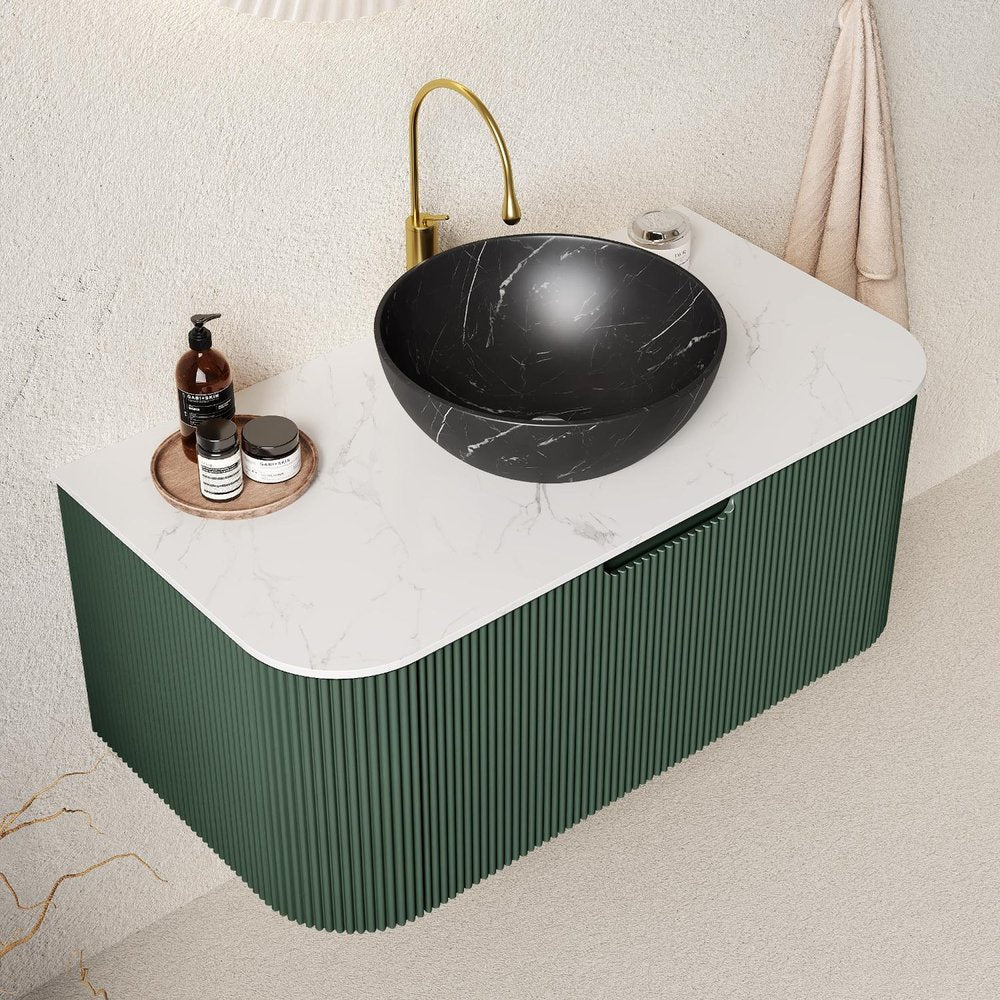 36" Green Wood Floating Bathroom Vanity With Black Ceramic Sink HomeRoots