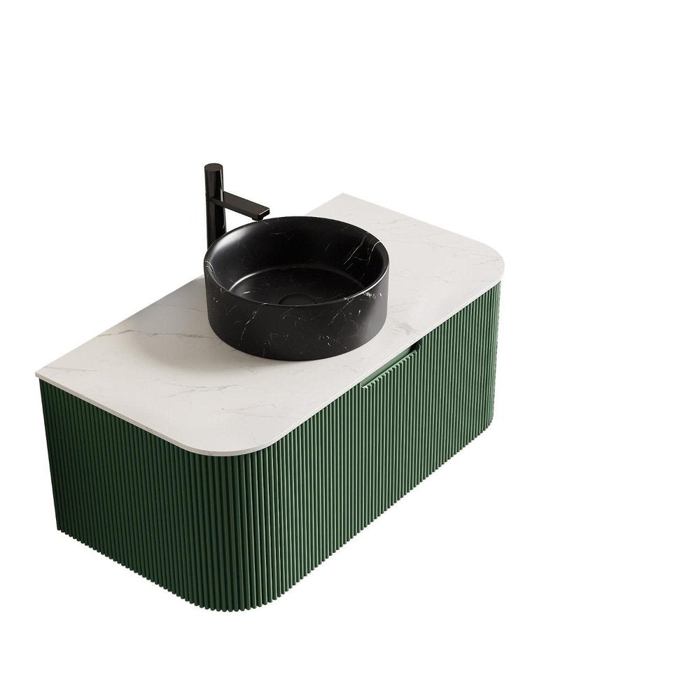 36" Green Wood Floating Bathroom Vanity With Black Ceramic Sink — view 4