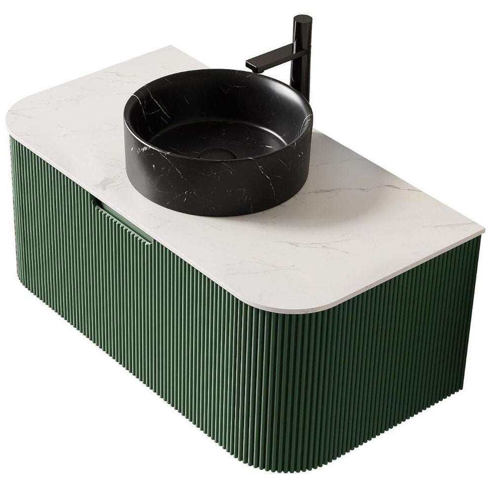 36" Green Wood Floating Bathroom Vanity With Black Ceramic Sink — view 5