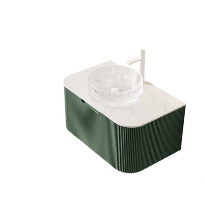 36" Green Wood Floating Bathroom Vanity With White Glass Sink HomeRoots