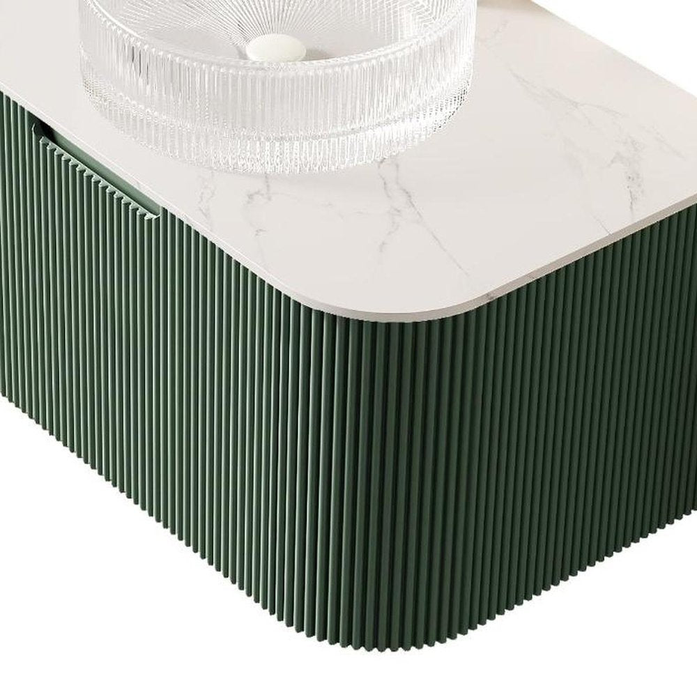 36" Green Wood Floating Bathroom Vanity With White Glass Sink HomeRoots