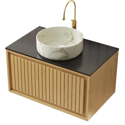 30" Brown Wood Floating Bathroom Vanity With White Ceramic Sink HomeRoots