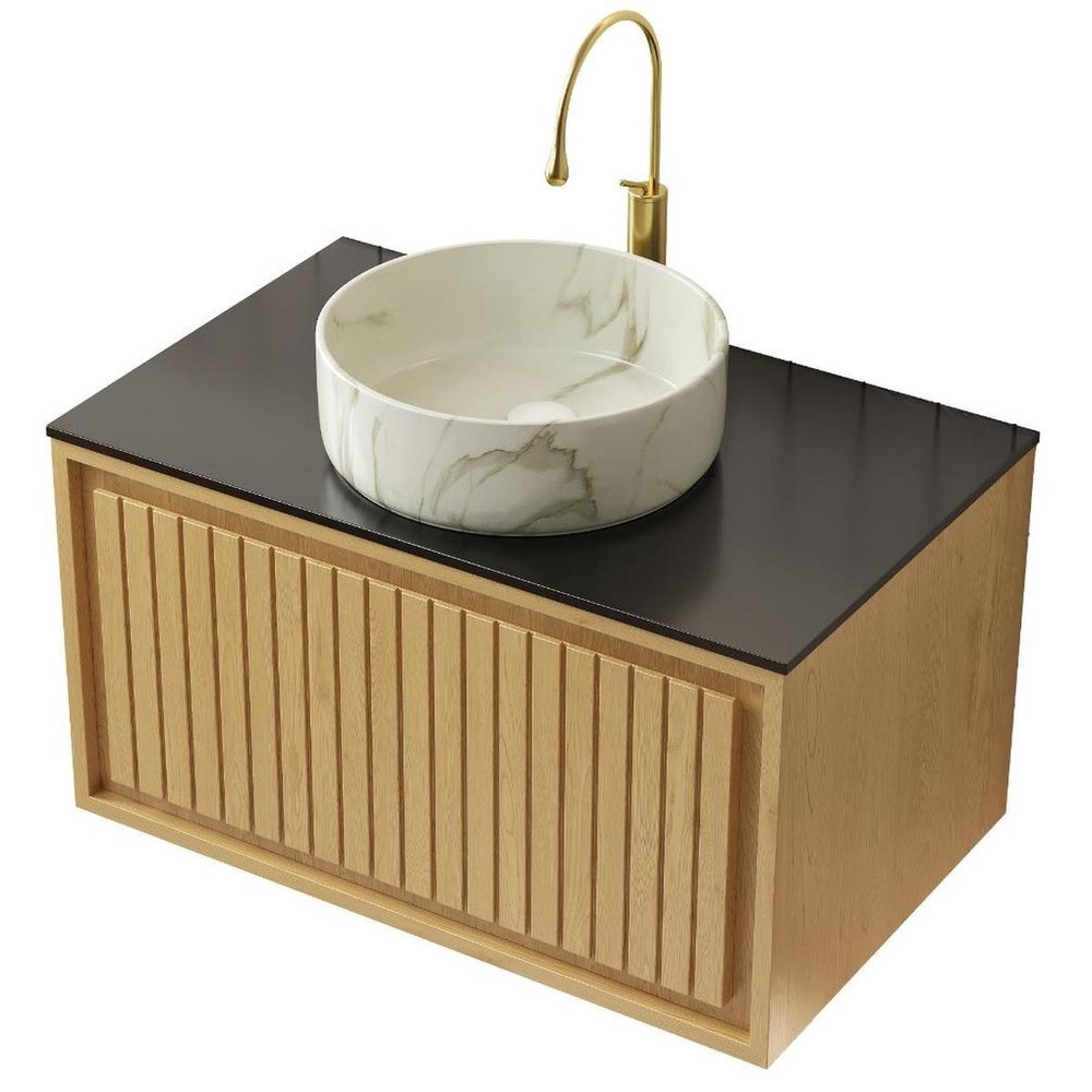 30" Brown Wood Floating Bathroom Vanity With White Ceramic Sink HomeRoots