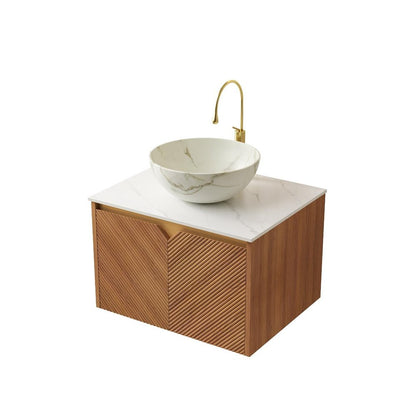 24" Brown Wood Floating Double Door Bathroom Vanity HomeRoots