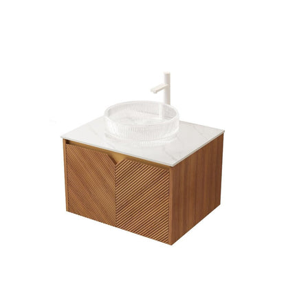 24" Brown Wood Floating Double Door Bathroom Vanity HomeRoots