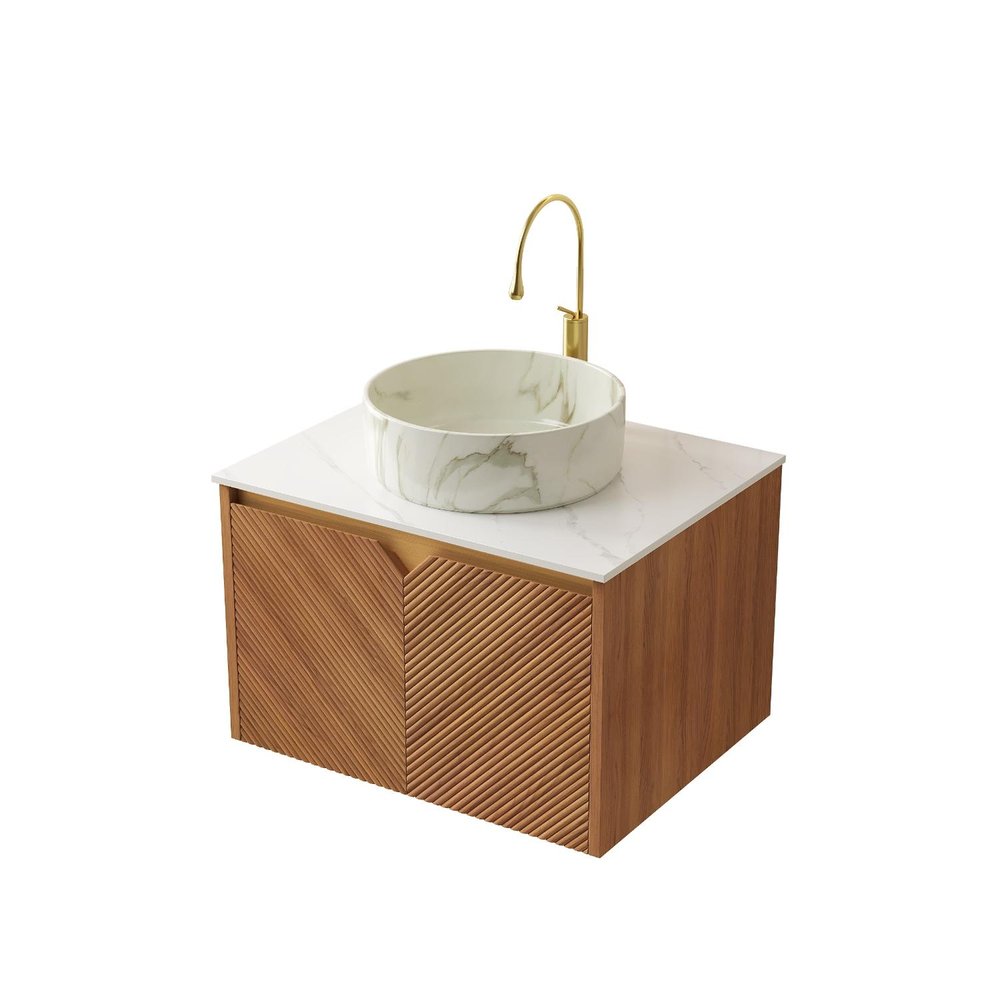 24" Brown Wood Floating Double Door Bathroom Vanity HomeRoots