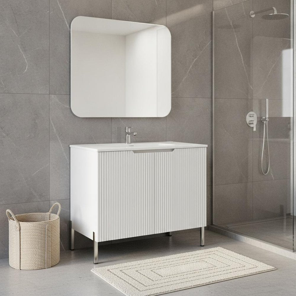 30" White Wood Double Door Bathroom Vanity — view 5