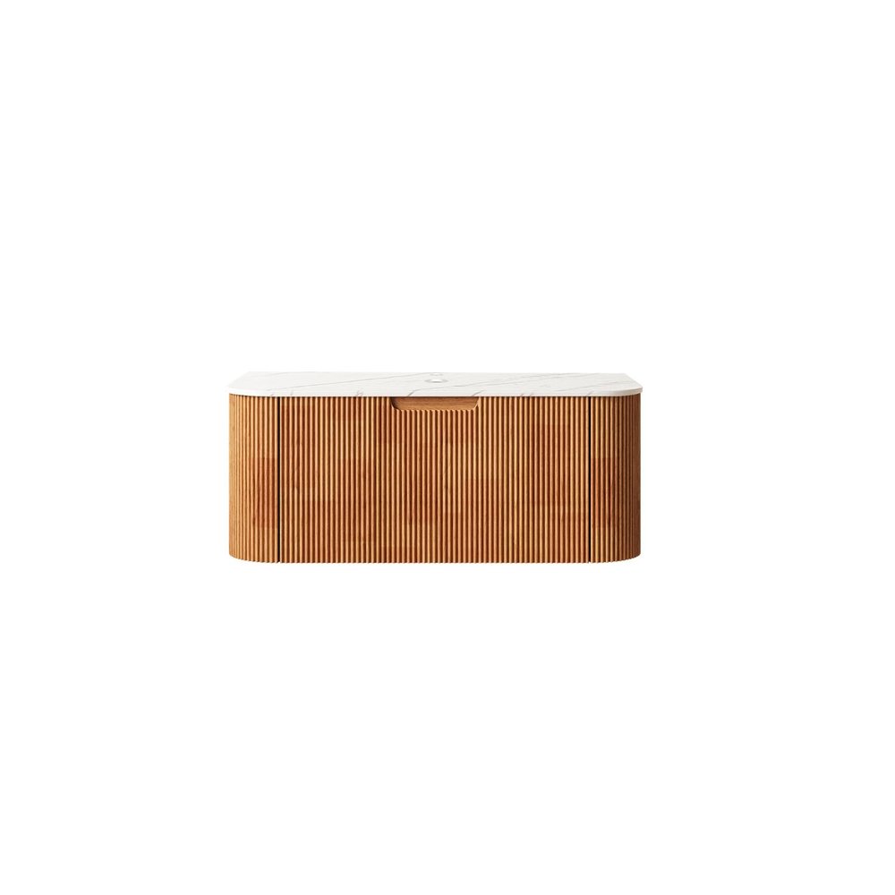 36" Brown Wood Floating Bathroom Vanity — view 1