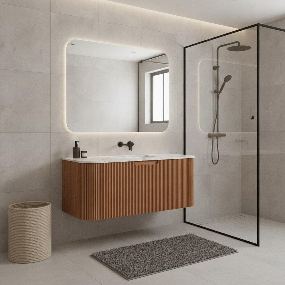 36" Brown Wood Floating Bathroom Vanity HomeRoots