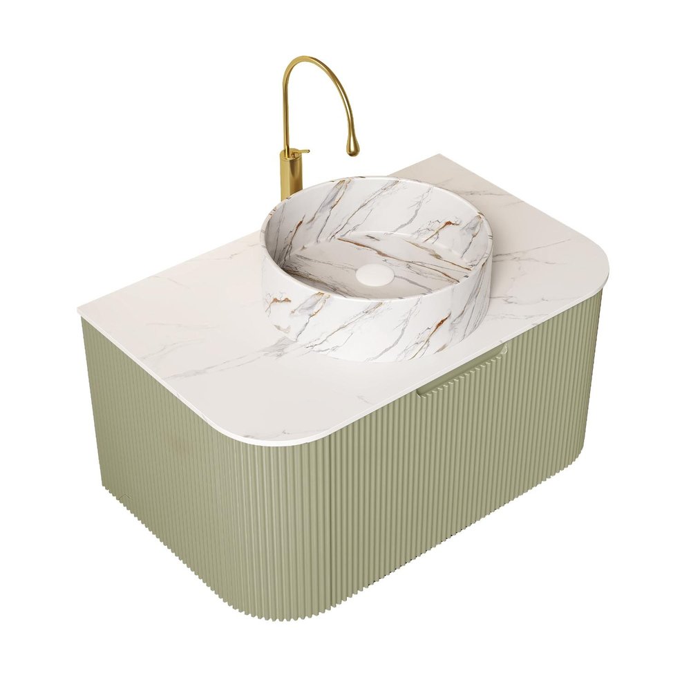 30" Green Wood Floating Bathroom Vanity With White Ceramic Sink — view 1