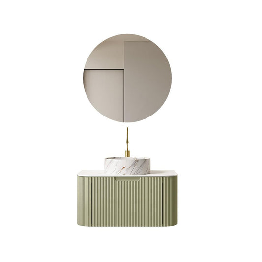 30" Green Wood Floating Bathroom Vanity With White Ceramic Sink