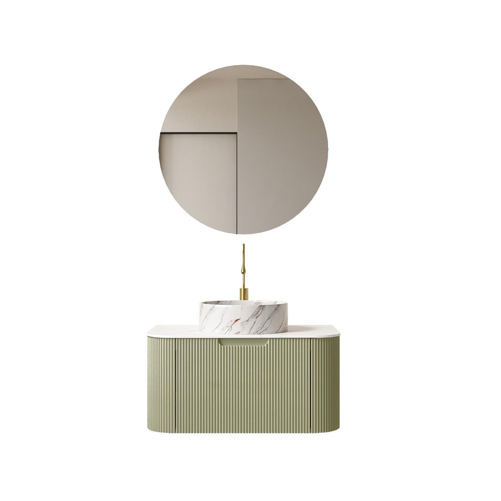30" Green Wood Floating Bathroom Vanity With White Ceramic Sink HomeRoots