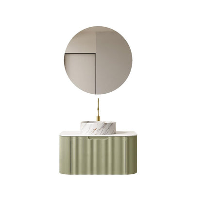 30" Green Wood Floating Bathroom Vanity With White Ceramic Sink HomeRoots
