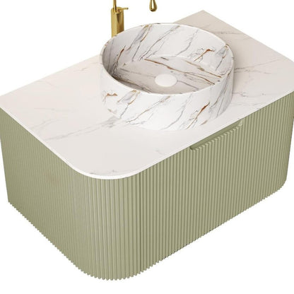 30" Green Wood Floating Bathroom Vanity With White Ceramic Sink HomeRoots