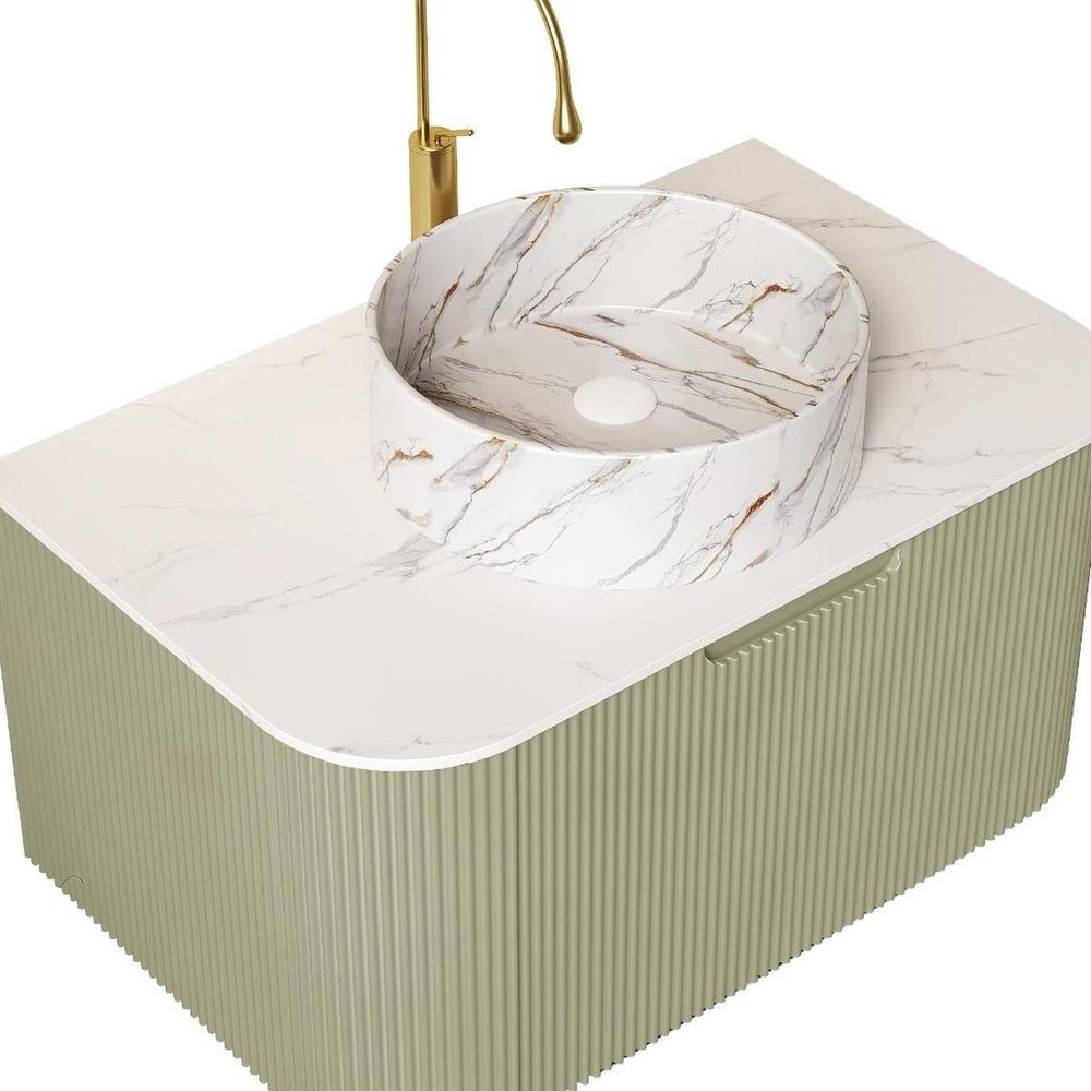 30" Green Wood Floating Bathroom Vanity With White Ceramic Sink HomeRoots