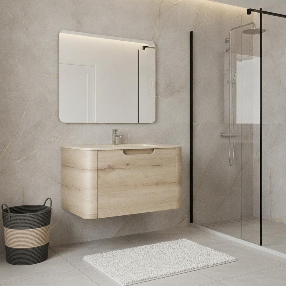 24" Brown Wood Floating Bathroom Vanity HomeRoots
