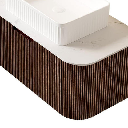36" Brown Wood Floating Bathroom Vanity With White Ceramic Sink HomeRoots