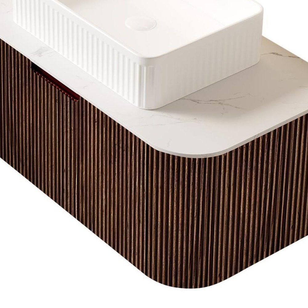 36" Brown Wood Floating Bathroom Vanity With White Ceramic Sink — view 4