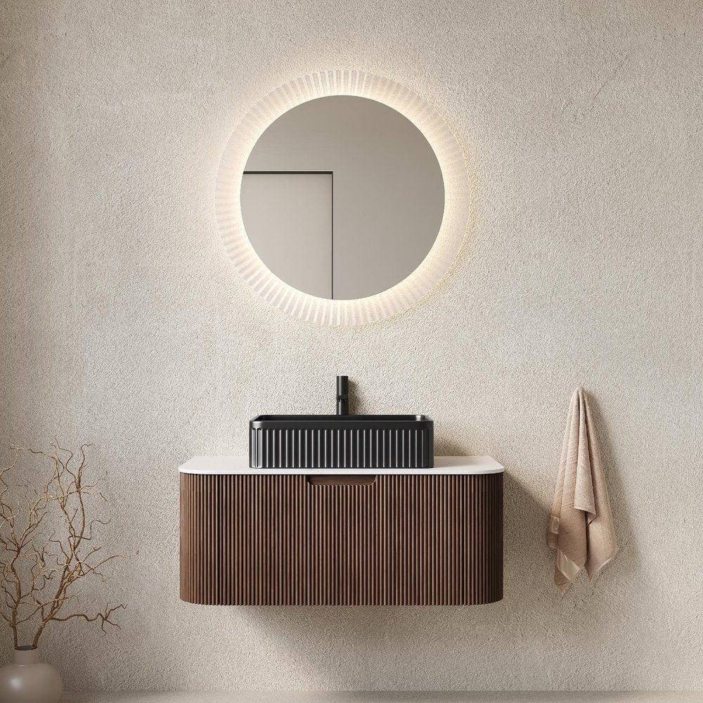 36" Brown Wood Floating Bathroom Vanity With Black Ceramic Sink HomeRoots
