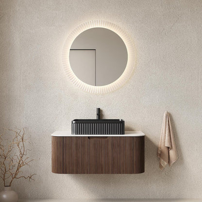 36" Brown Wood Floating Bathroom Vanity With Black Ceramic Sink HomeRoots