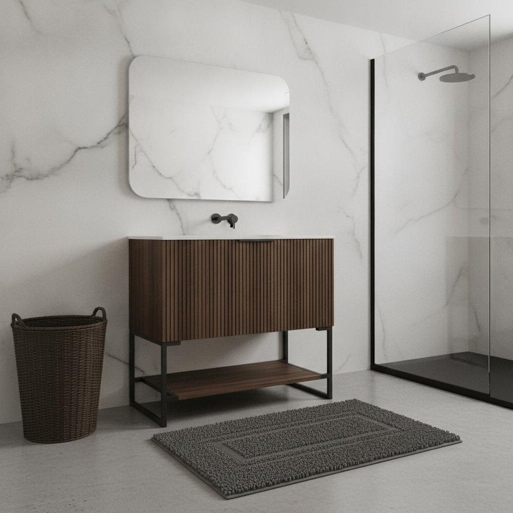 30" Brown Wood Bathroom Vanity — view 7