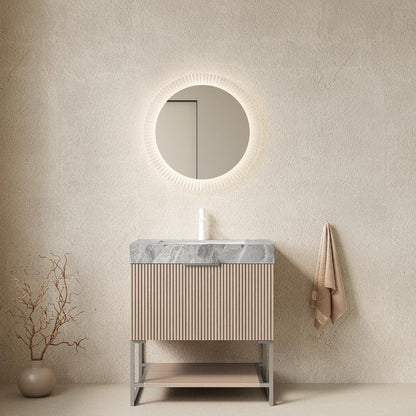 30" Brown Wood Bathroom Vanity With White Ceramic Sink HomeRoots