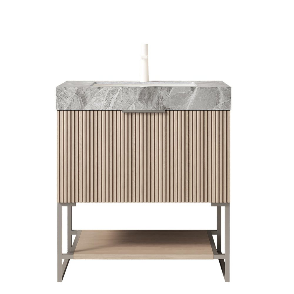 30" Brown Wood Bathroom Vanity With White Ceramic Sink HomeRoots