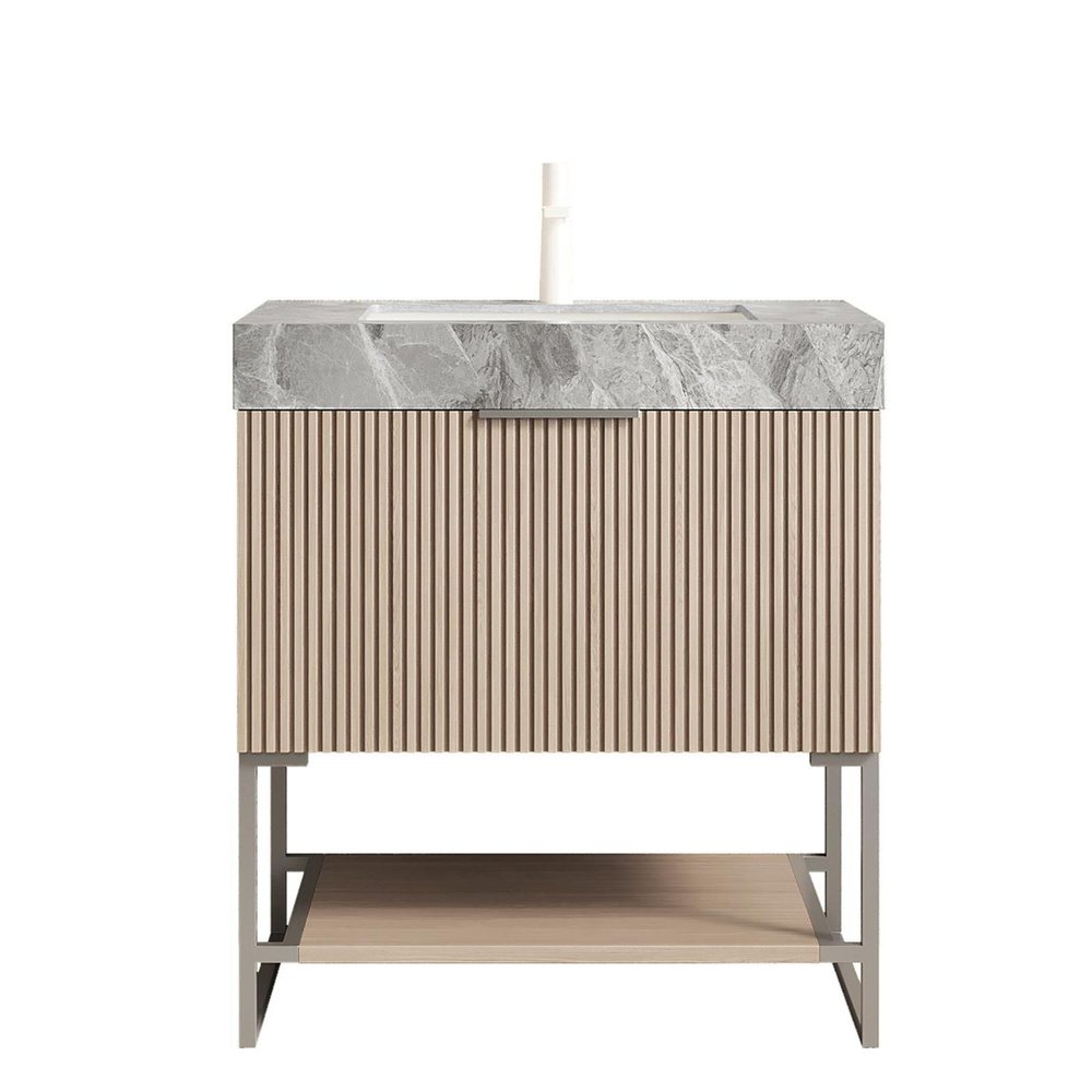30" Brown Wood Bathroom Vanity With White Ceramic Sink HomeRoots
