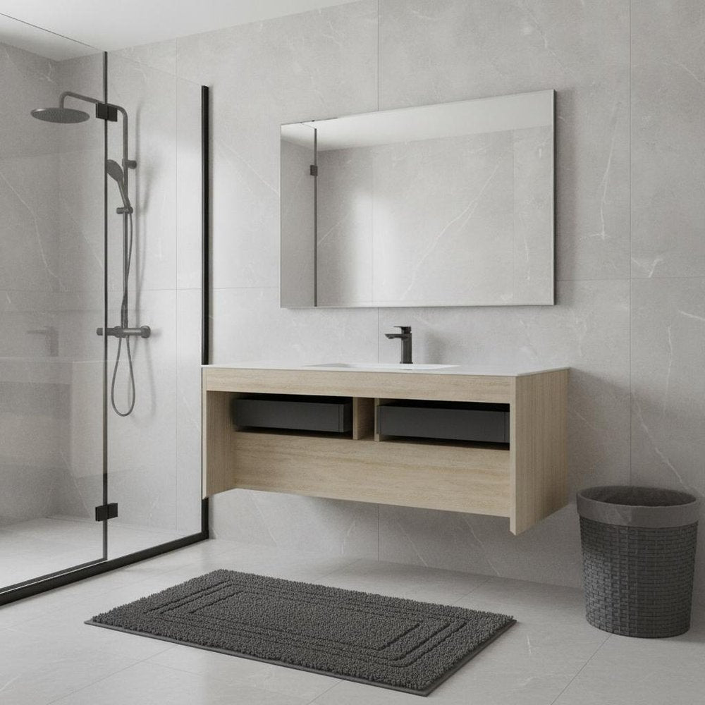 48" Brown Wood Floating Bathroom Vanity With Two Drawers HomeRoots